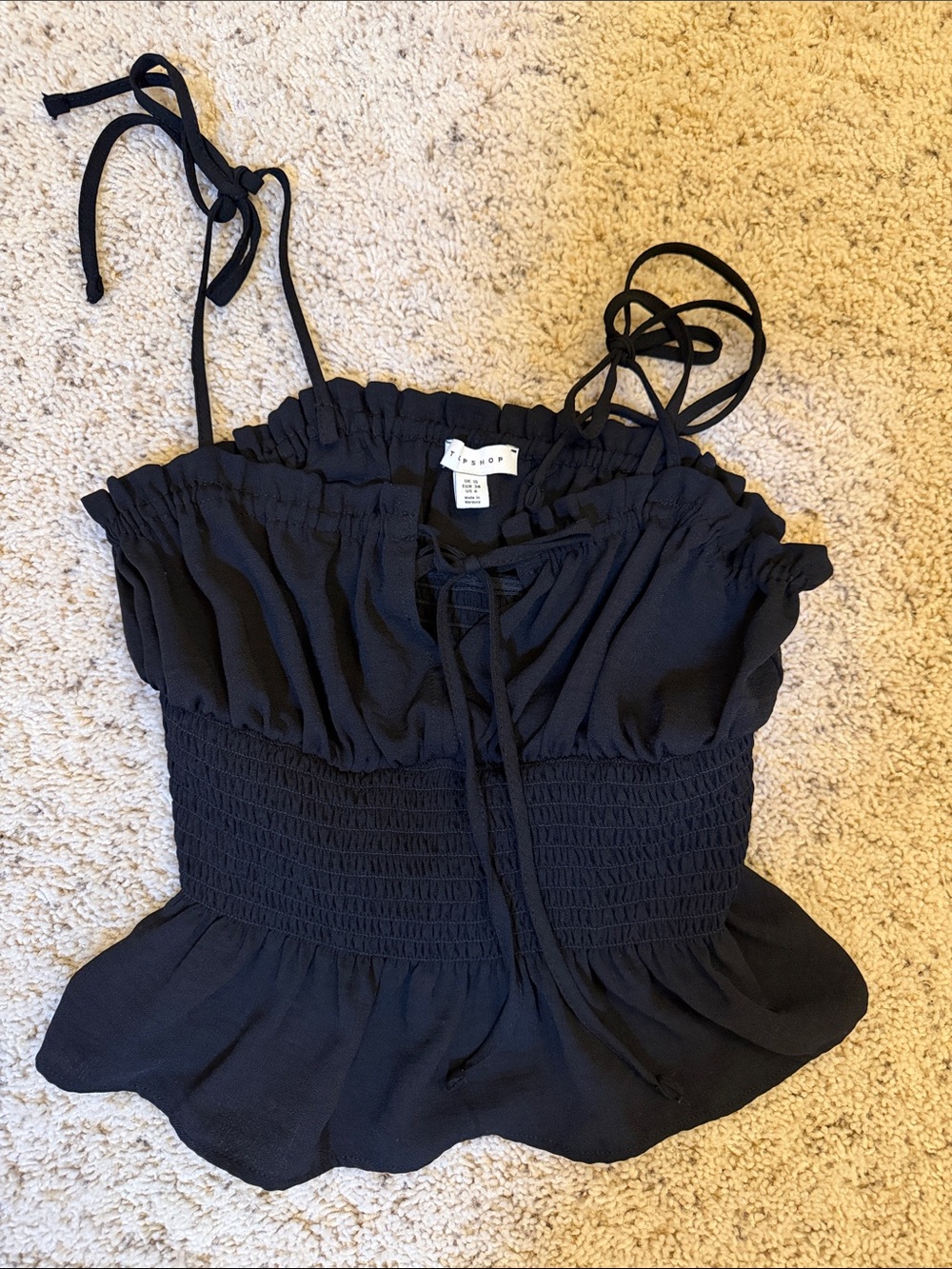 Topshop Black Smocked Peplum Cami with Tie Straps